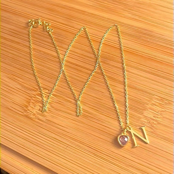 Brand New 14K Gold Plated Sterling Silver Monogram "N" Necklace Alexandrite Gem - Picture 3 of 13